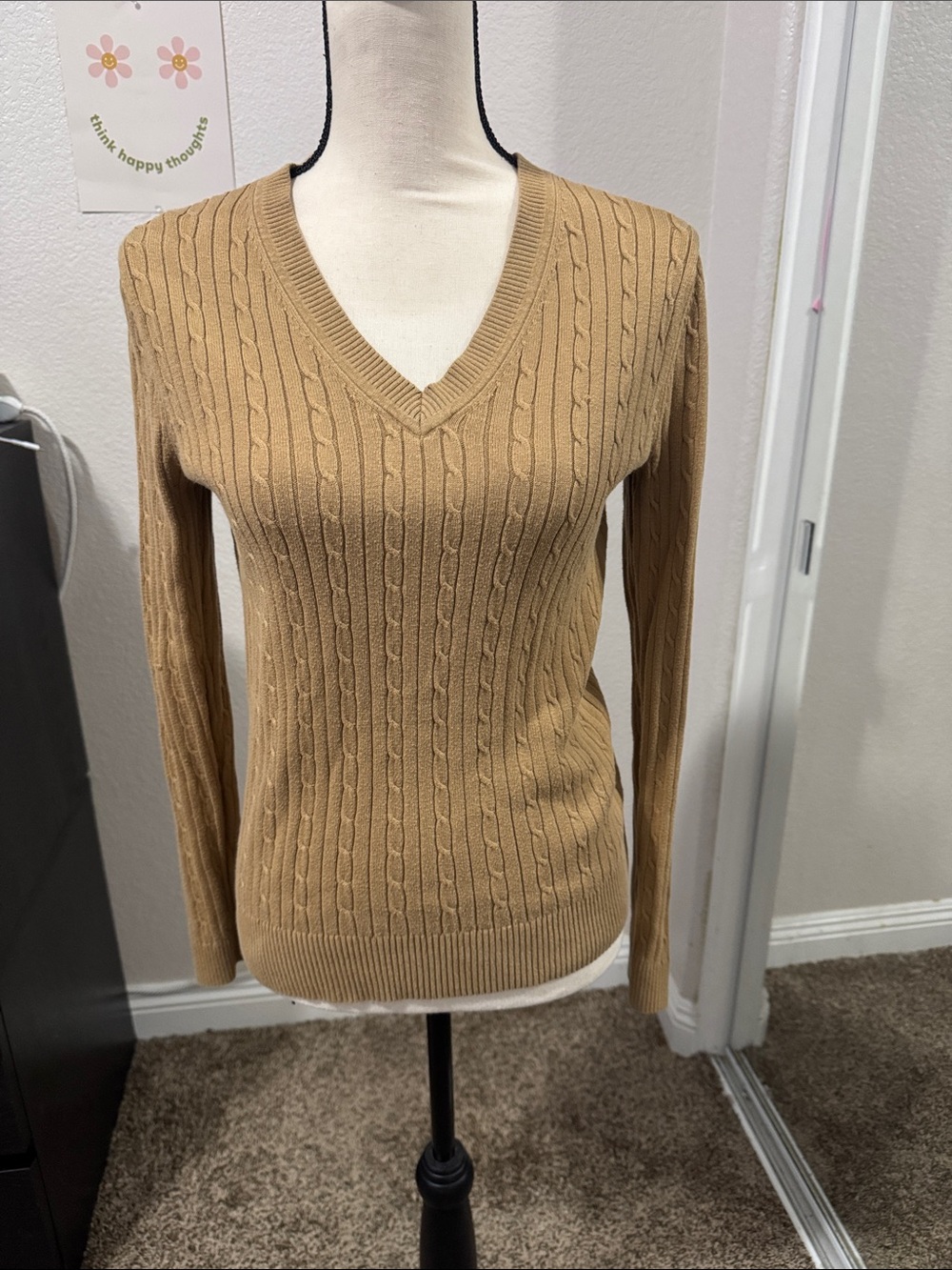 Tommy Hilfiger Classic V-Neck Cable Knit Sweater - Camel